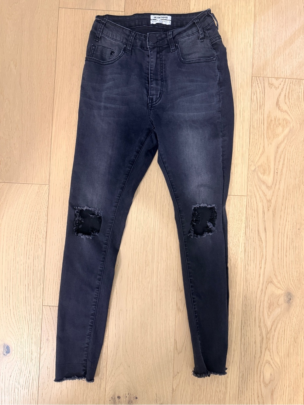 One Teaspoon Black Skinny Ripped Knee Jeans